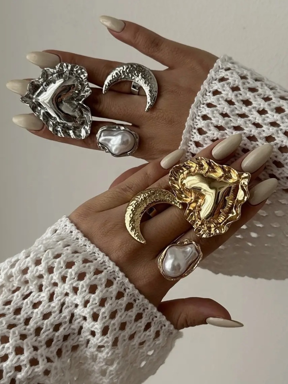 Chunky Moon & Heart Ring Set of 3